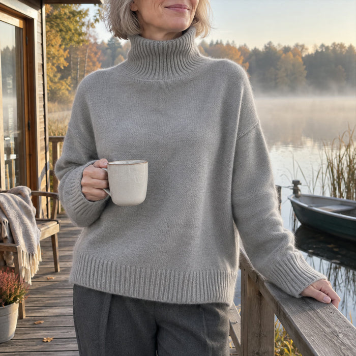 Rollkragenpullover aus 100 % Bio-Merinowolle mit lockerer Passform für kühle Tage – zu Jeans oder Jacke, S bis XL, Braun, Grau oder Beige