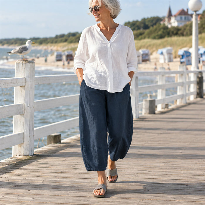 Leichte Damen-Leinenhose für Sommer, Stadtbummel und Tage am Meer – atmungsaktiv, eleganter Schnitt, Größen S bis 5XL, 4 Farben