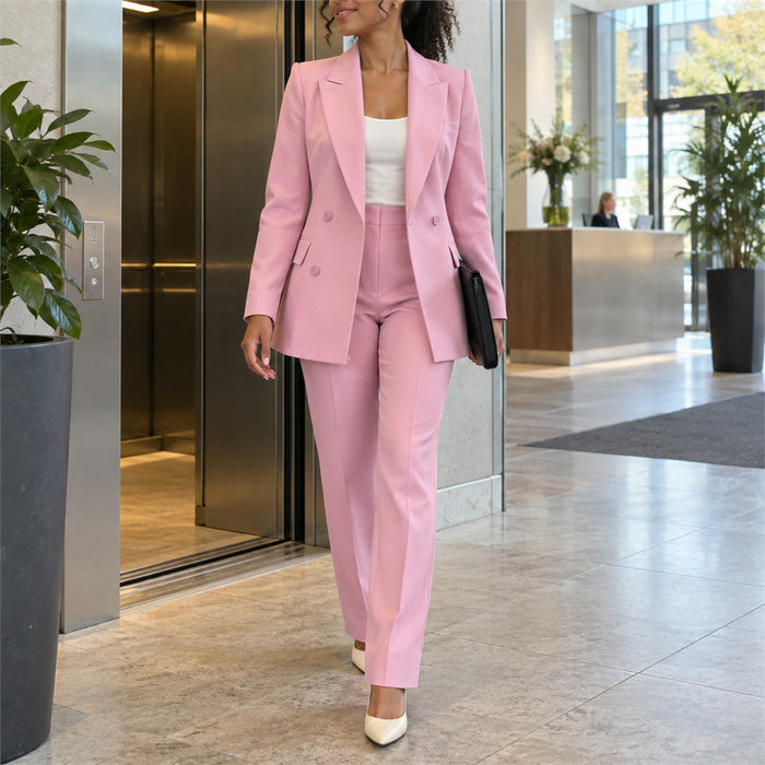 Klassischer Damen-Anzug aus Reversblazer und High-Waist-Hose für Büro und formelle Anlässe – zweiteilig, strukturierter Schnitt, Rosa, S bis 2XL