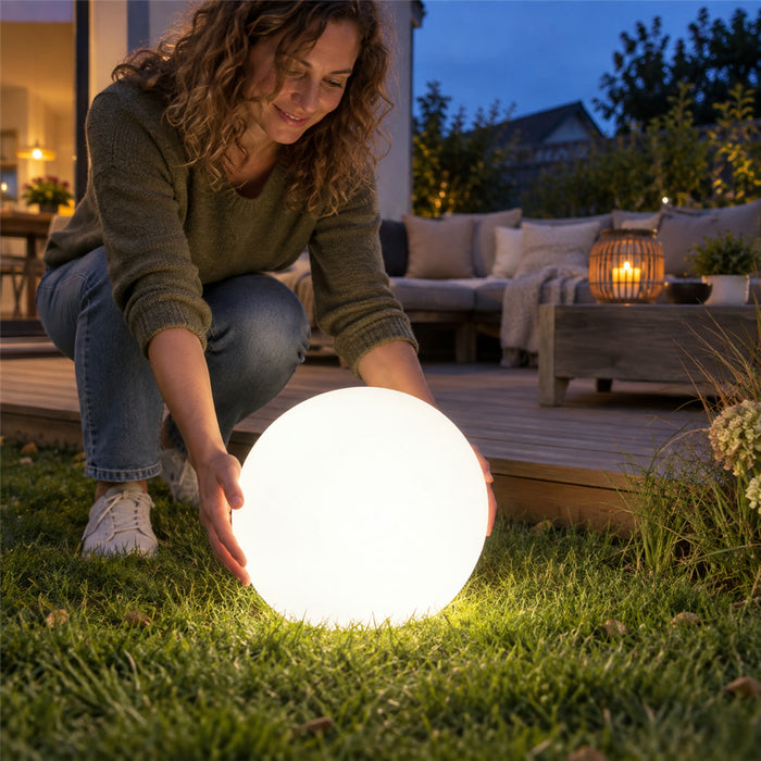 Kabellose LED-Kugelleuchte für Garten, Terrasse und Innenräume – 16 Farben, Fernbedienung, Akku bis 12 Stunden, IP65, zum Hängen oder Stellen