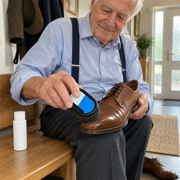 Schuhglanz-Doppelschwamm mit Pflegemittel für Lederschuhe, Taschen und Leder im Auto – Glanz ohne Polieren, entfernt Oberflächenflecken, 11 × 7 cm