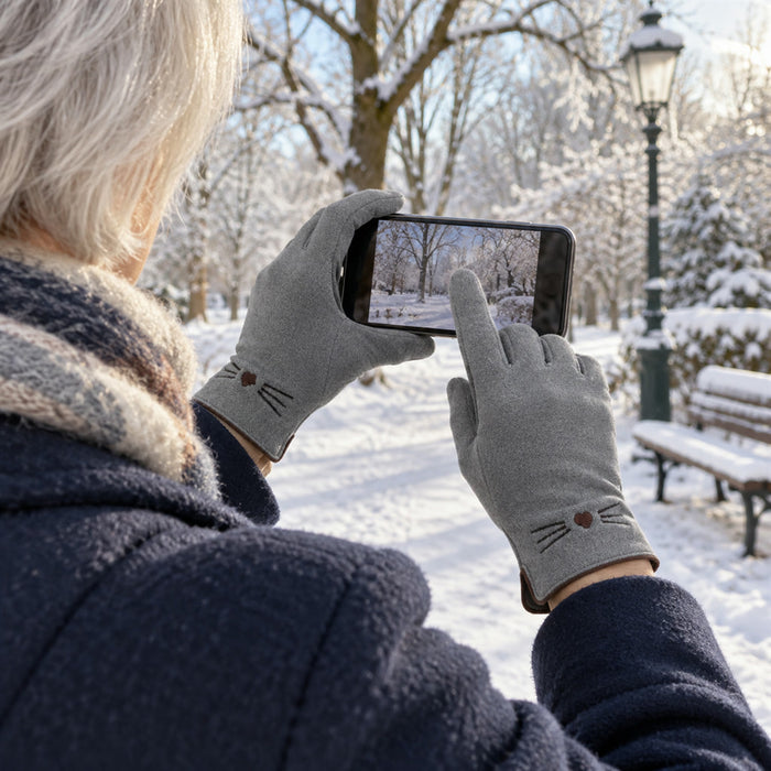 Winterhandschuhe mit Katzenmotiv und Touch-Funktion für Damen – weich, windgeschützt, Touchscreen-tauglich, in 4 Farben