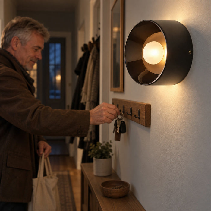 Runde Wandleuchte im Nordic-Design für Schlafzimmer, Flur und Wohnzimmer – Schale mit Kugelleuchte, 3000 K bis 6000 K, in Weiß und Schwarz