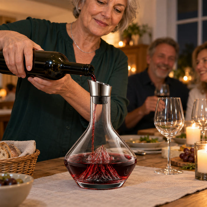 Weindekanter aus Kristallglas mit Belüfter für Rotwein, Dinner und Gäste – elegante Karaffe, in Transparent oder mit Gold