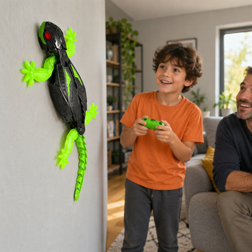 Ferngesteuerter Wandkletter-Gecko für Kinder für Boden und glatte Wände – RC-Spielzeug in Echsenform, Fernbedienung, Schwarz-Grün