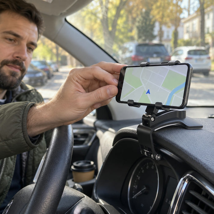 Handyhalterung fürs Armaturenbrett im Auto für Navigation und Musik – sicherer Halt, Smartphone im Blick