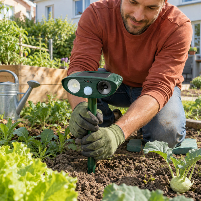 Solar-Ultraschall-Tierabwehr für Garten, Beet und Rasen – solarbetrieben, Ultraschall, für den Außenbereich