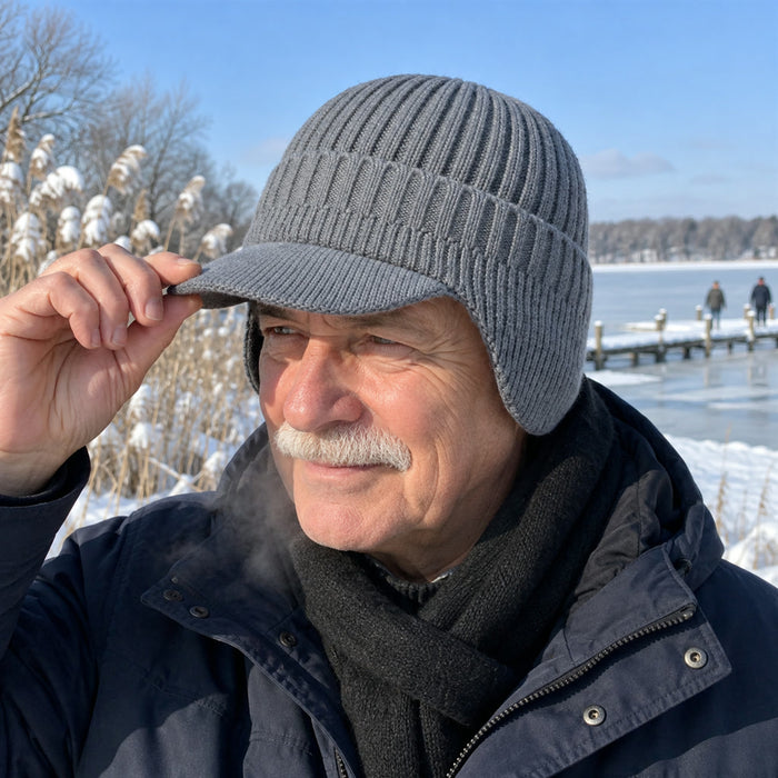 Herren-Strickmütze mit Ohrenschutz für Winter und Outdoor – warm gestrickt, in Schwarz, Khaki, Marineblau und Grau