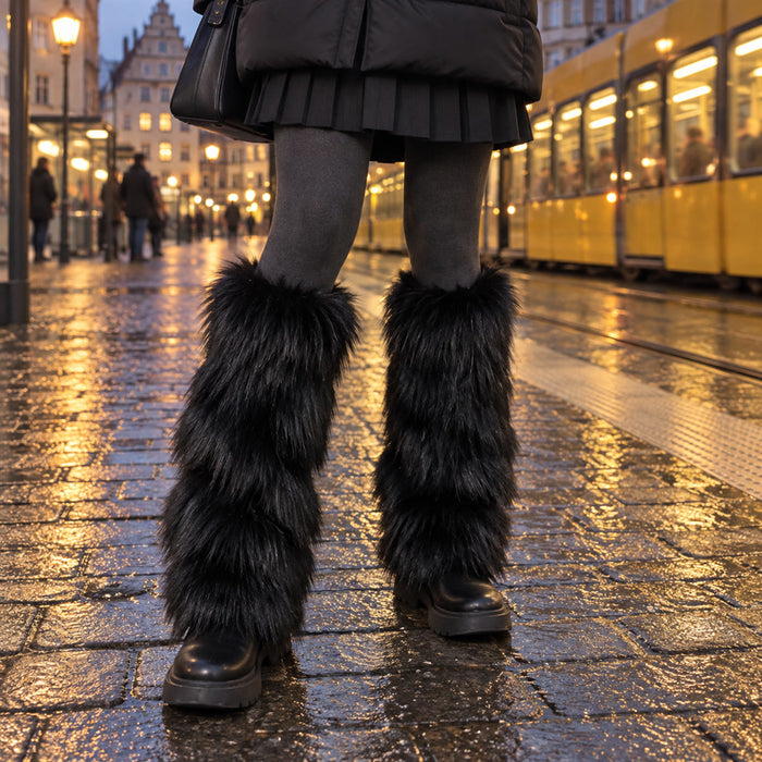 Kunstfell-Beinstulpen für Damen für Herbst und Winter – flauschig, warm, über Schuh oder Stiefel getragen, Größen S, M und L