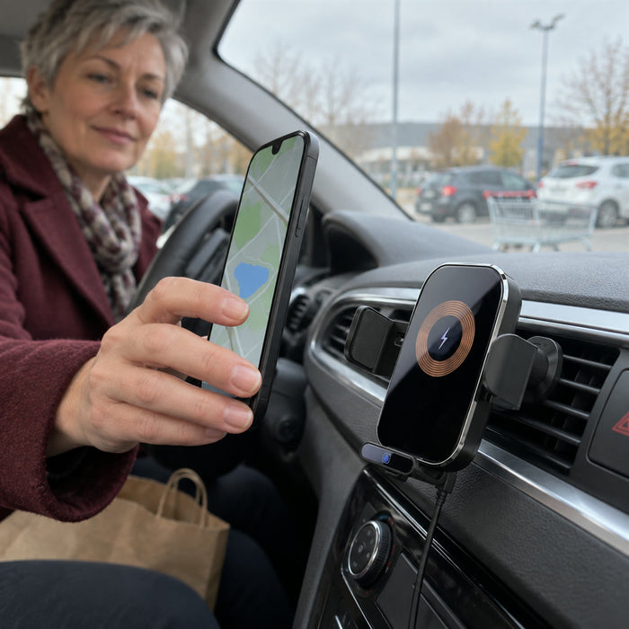 Kfz-Handyhalterung mit Ladefunktion für Auto und Navigation – Smartphone halten und laden während der Fahrt