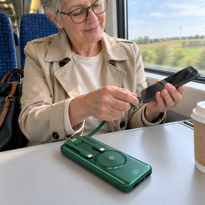 Powerbank 20000 mAh für Smartphone und Tablet für Reisen und Alltag – mobiler Akku, in Grün, Schwarz und Weiß