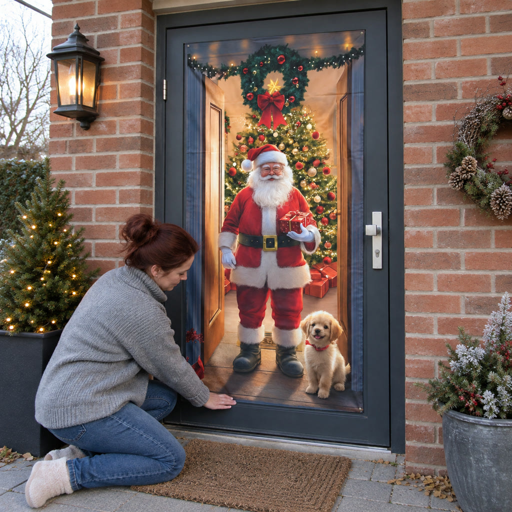 Weihnachtlicher Türbehang mit Weihnachtsmann-Motiv für Haustür und Eingang – bedrucktes Banner, 90 × 180 cm, für den Advent