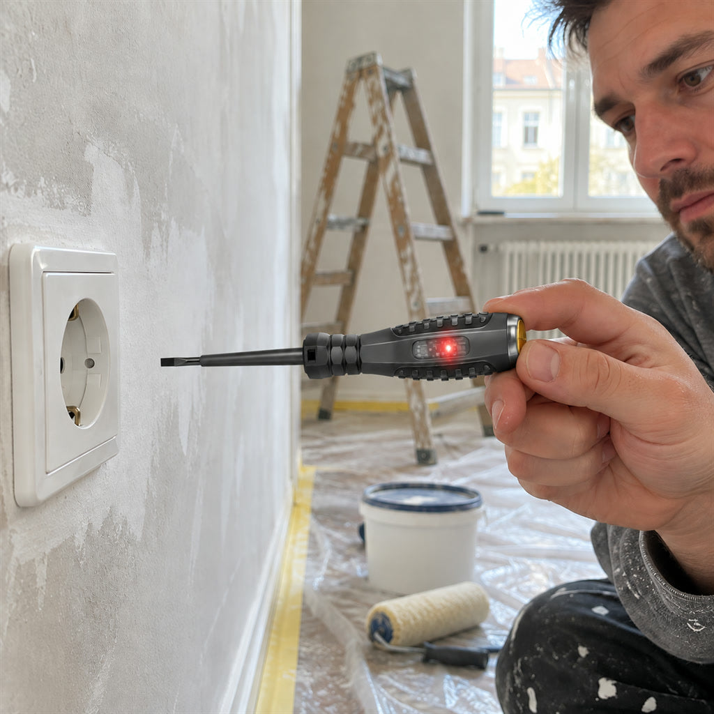 Spannungsprüfer-Schraubendreher mit LED-Anzeige für Steckdose, Lampenanschluss und Leitung – Schlitz oder Kreuzschlitz, magnetische Klinge