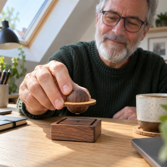 Passiver Holz-Aroma-Diffusor in Planetenform für Auto, Schreibtisch und Nachttisch – Holzkugel mit Ring auf magnetischem Holzsockel, ohne Strom