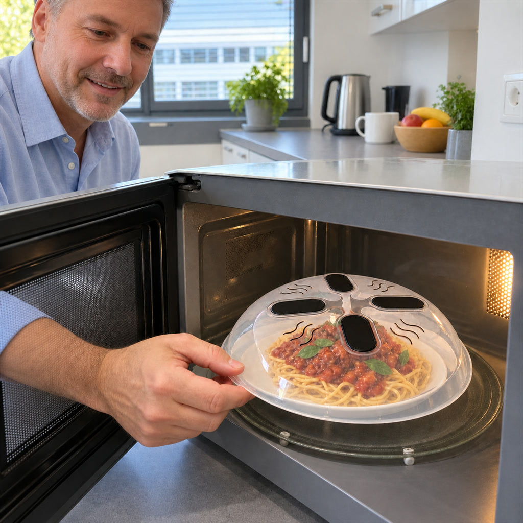 Magnetische Mikrowellen-Abdeckhaube gegen Spritzer für Mikrowelle und Küche – haftet an der Innendecke, saubere Garraumwände