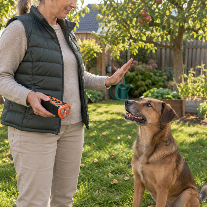 Ultraschall-Antibell-Handgerät für Hunde als Trainingshilfe gegen übermäßiges Bellen – mit LED-Taschenlampe, aufladbar, Orange oder Schwarz