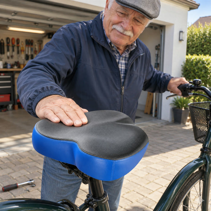 Breiter Komfort-Fahrradsattel für Citybike, Trekkingrad und Heimtrainer – breite Sitzfläche, in Blau, Schwarz oder Rot