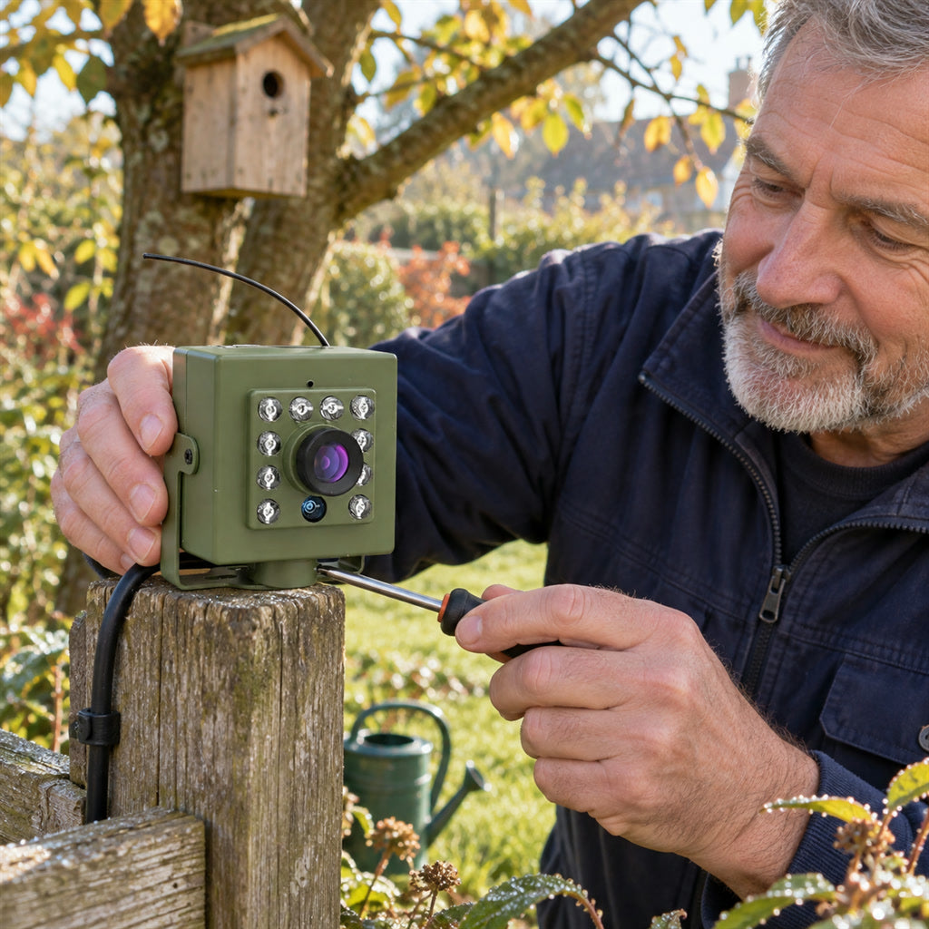 Nistkasten-Kamera mit Infrarot-Nachtsicht für Vogelhaus, Garten und Tierbeobachtung – kleine Kastenkamera mit Kabelanschluss und Montagewinkel