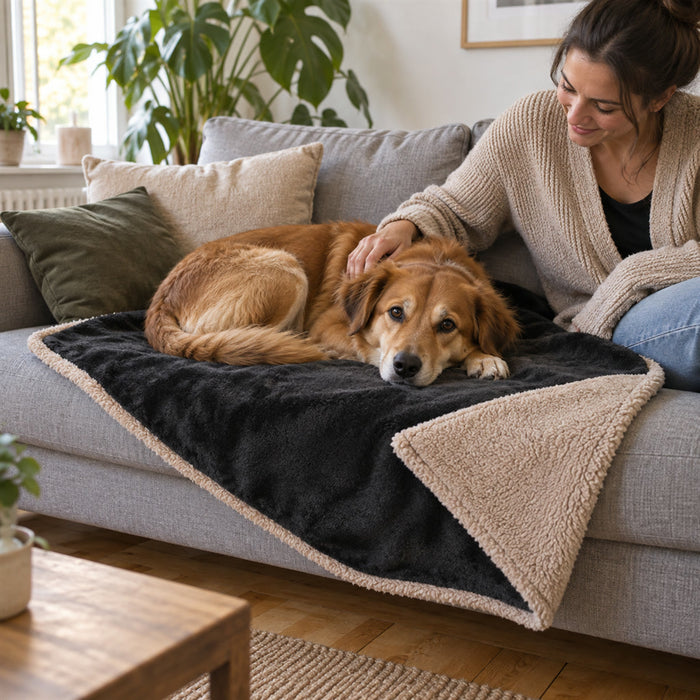 Weiche Hundedecke für Körbchen, Sofa und Boden – kuschelige Liegedecke in 4 Farben und 4 Größen von 50 × 35 bis 100 × 70 cm
