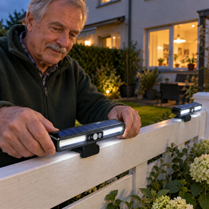 Solar-Zaunleuchten im 2er-Set für Zaun, Mauer und Terrasse – kabellos mit Sonnenenergie, Kaltweiß oder Warmgelb