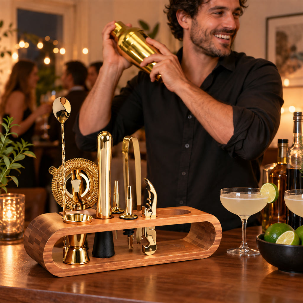 Cocktail-Set 10-teilig für die Hausbar mit abgestimmten Barwerkzeugen – elegante Barausstattung in Gold oder Silber