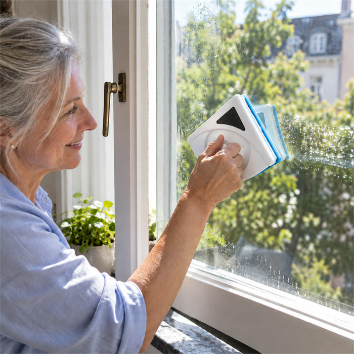 Magnetischer Fensterreiniger beidseitig zum gleichzeitigen Putzen innen und außen – für Fenster, Glastüren und Obergeschoss