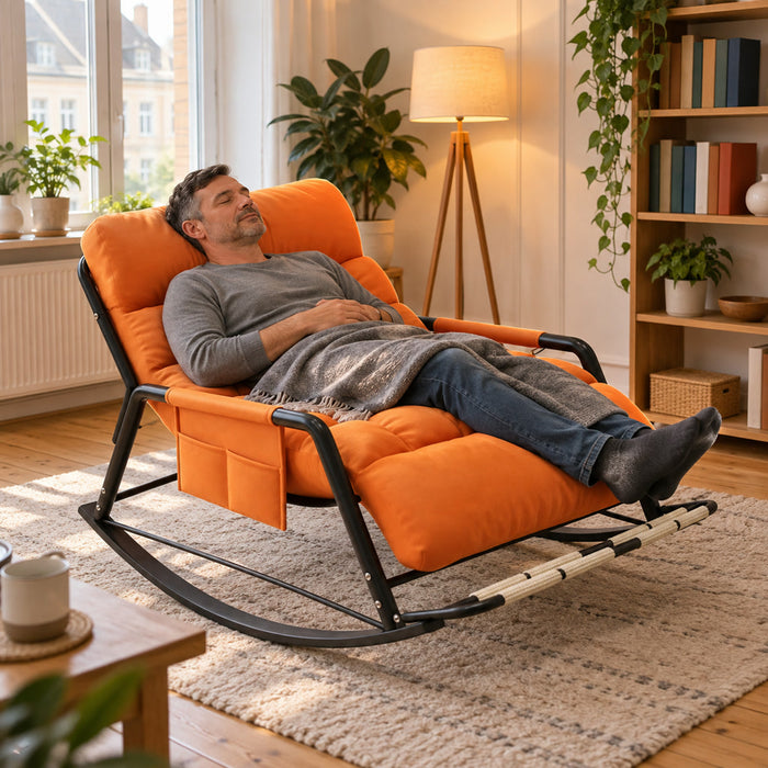 Schaukelstuhl aus Karbonstahl als Einzel- oder Doppelsitz für Wohnzimmer, Balkon und Garten – 130 × 93 × 50 cm, abnehmbare Auflage, 17 Ausführungen