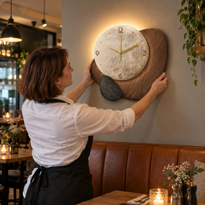 Wanduhr mit Kristallporzellan-Bild für Wohnzimmer und Restaurant – 40 × 40 oder 50 × 50 cm, rahmenlos, wahlweise mit LED-Licht, 4 Motive