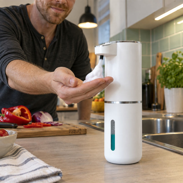 Automatischer Schaumseifenspender mit Sensor für Bad und Küche – ca. 380 ml, USB-Akku, IPX5, berührungslos