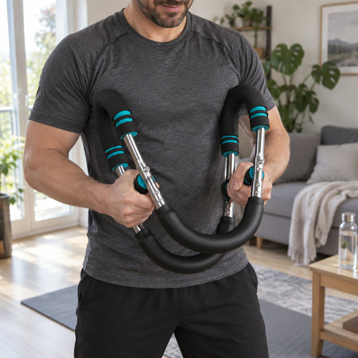 Brustexpander mit 4 Federn aus Stahl für Arm-, Brust- und Schultertraining zu Hause – 30 bis 40 kg, Schaumstoffgriffe, Blau oder Rot