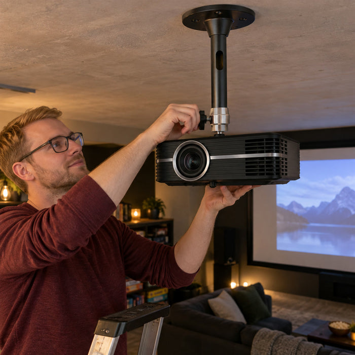 Universelle Beamer-Halterung aus Aluminium für Decke, Wand und Boden – bis 5 kg, 360° drehbar, 1/4-Zoll-Gewinde, Schwarz oder Silber