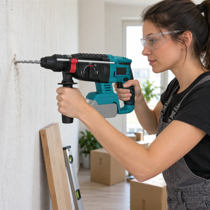 Akku-Bohrhammer mit bürstenlosem Motor für Beton, Stahl und Holz – 4 Funktionen, bis 900 U/min, SDS-Schnellspannfutter, ohne Akku