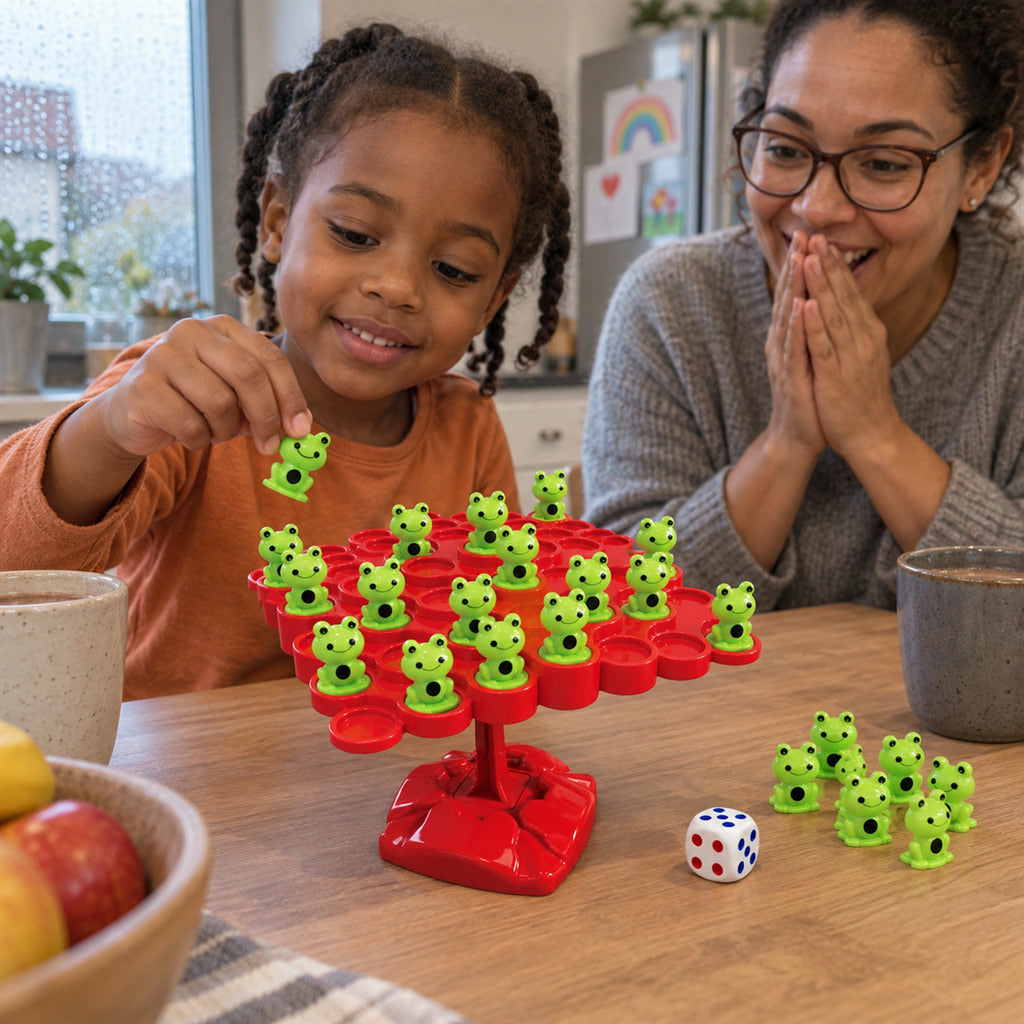 Frosch-Balancespiel zum Zählenlernen für Kinder und Familienabende – 50 Frösche, Balancebaum, Würfel, Strafscheibe, ABS-Kunststoff