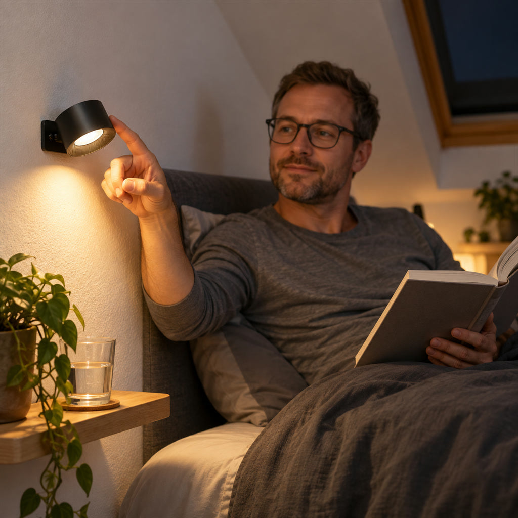Kabellose LED-Wandleuchte mit Touchsteuerung zum Aufkleben für Schlafzimmer, Flur und Arbeitszimmer – 3 Lichtfarben, dimmbar, Akku, Schwarz oder Weiß