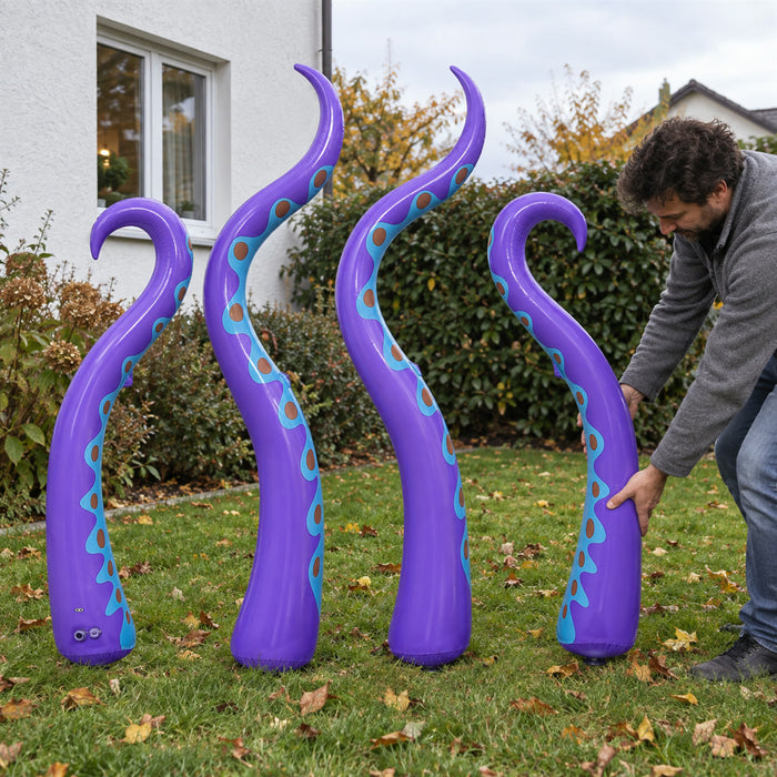 Aufblasbare Riesen-Oktopus-Tentakel aus PVC als Halloween-Deko für Fenster, Balkon und Garten – 4 Stück, bis 150 cm, Lila, wasserfest