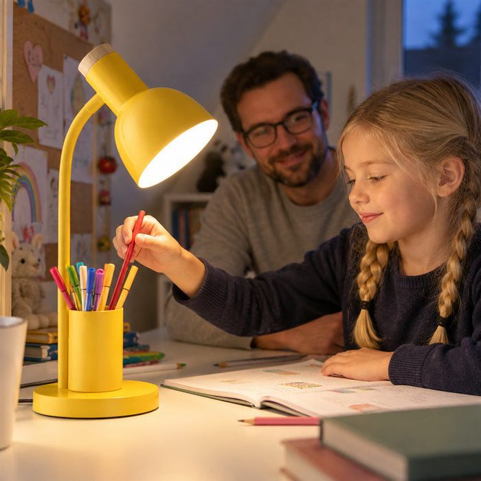 Tischlampe aus Eisen mit Stiftehalter im nordischen Stil für Schreibtisch und Kinderzimmer – ca. 15 × 45 cm, E27, in 4 Farben