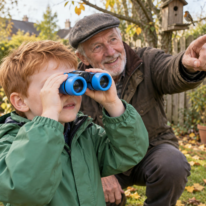 Stoßfestes Kinderfernglas für Naturbeobachtung und Abenteuer im Freien – 8-fache Vergrößerung, Fokus einstellbar, ab 3 Jahren, 3 Farben