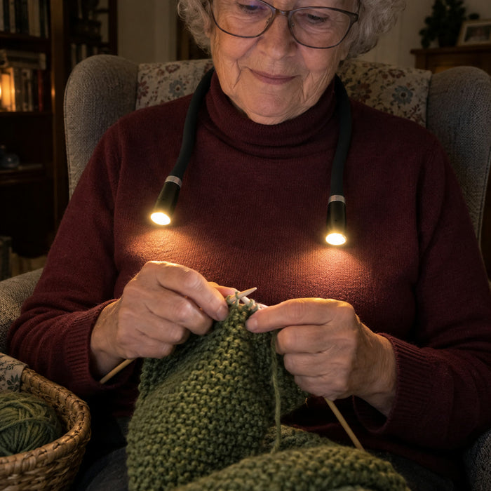 LED-Nackenleseleuchte mit flexiblen Armen zum freihändigen Lesen im Bett, beim Stricken und Reisen – 4 Helligkeitsstufen, AAA, 4 Farben