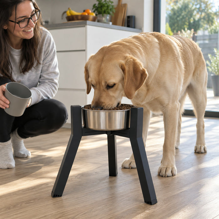 Erhöhter Napfständer aus Metall mit drei Beinen für große Hunde – ca. 35 cm hoch, Breite 18–27 cm verstellbar, faltbar, ohne Napf, L oder XL