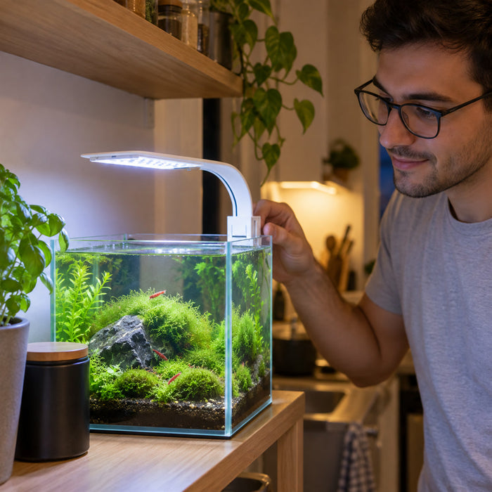 Extraflache LED-Aquariumleuchte zum Anklemmen für Fische und Wasserpflanzen – nur 3 mm dünn, IPX7, für Glas bis 5 mm, Blau-Weiß oder Mehrfarbig