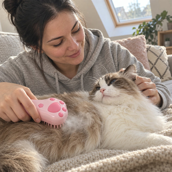 Dampfbürste für Katzen und Hunde mit Silikonborsten für die Fellpflege zu Hause – 3-in-1, Dampffunktion, per USB aufladbar, Rosa oder Khaki