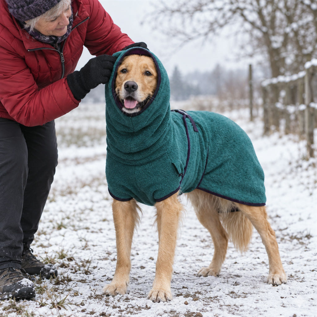 Fleece-Hundemantel mit hohem Schlauchkragen für Winterspaziergänge bei Kälte und Wind – Größe S bis 5XL, Klettverschluss, Geschirröffnung, 6 Farben