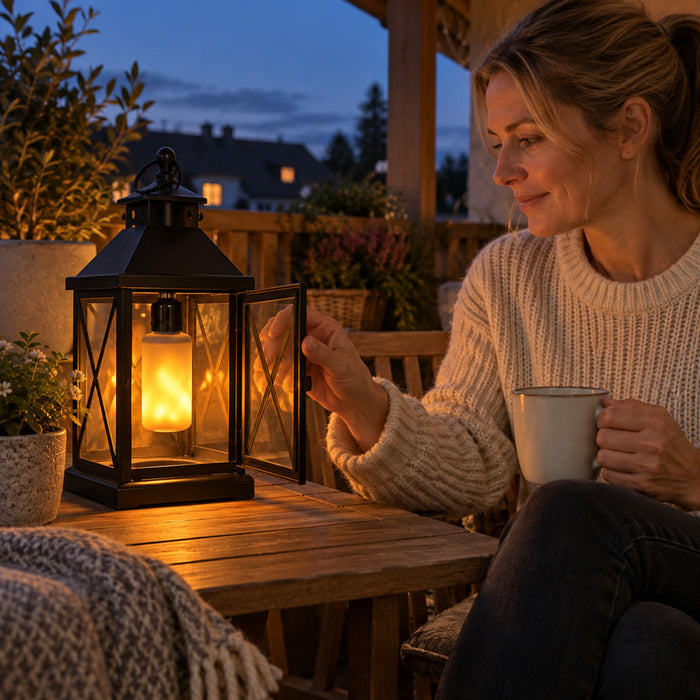 LED-Glühbirne mit Flammeneffekt für Wohnzimmer, Terrasse und Laternen – 9 W, 6,1 × 13,8 cm, Warmweiß, 3 Modi mit Schwerkraftsensor