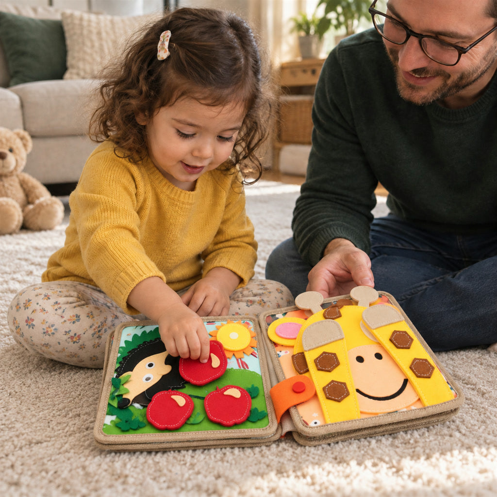 Montessori-Beschäftigungsbuch für Kleinkinder zum Spielen und Lernen zu Hause und unterwegs – 12 Seiten, 2 bis 5 Jahre, Tragegriff