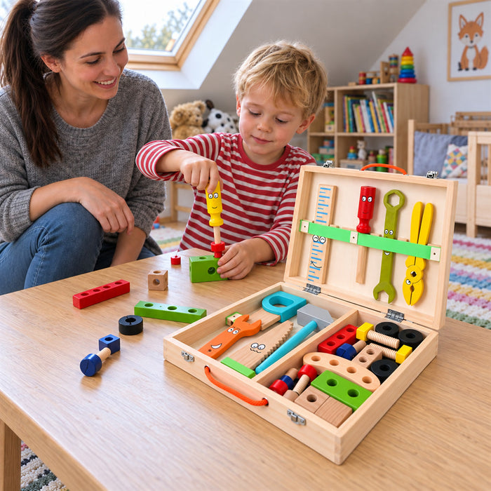 Werkzeugkoffer-Spielset für Kinder zum Bauen und Schrauben im Kinderzimmer – 35 Teile, ab 3 Jahren, Tragekoffer