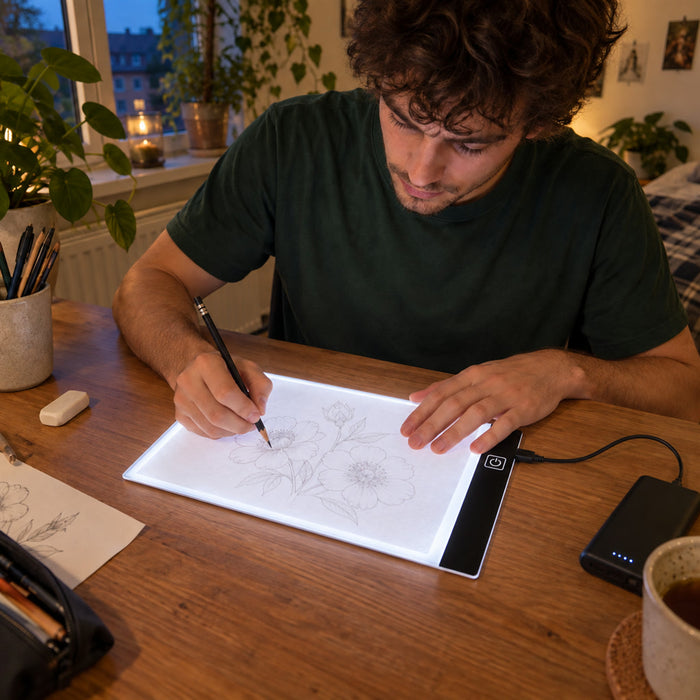 LED-Leuchtplatte A4 zum Abpausen für Zeichnen, Kalligrafie und Handarbeit – 29,7 × 21 cm, 3 Helligkeitsstufen, USB, flimmerfrei