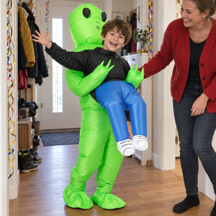 Aufblasbares Alien-Kostüm für Kinder mit Entführungs-Effekt für Fasching und Halloween – für 70 bis 130 cm Körpergröße, wiederverwendbar
