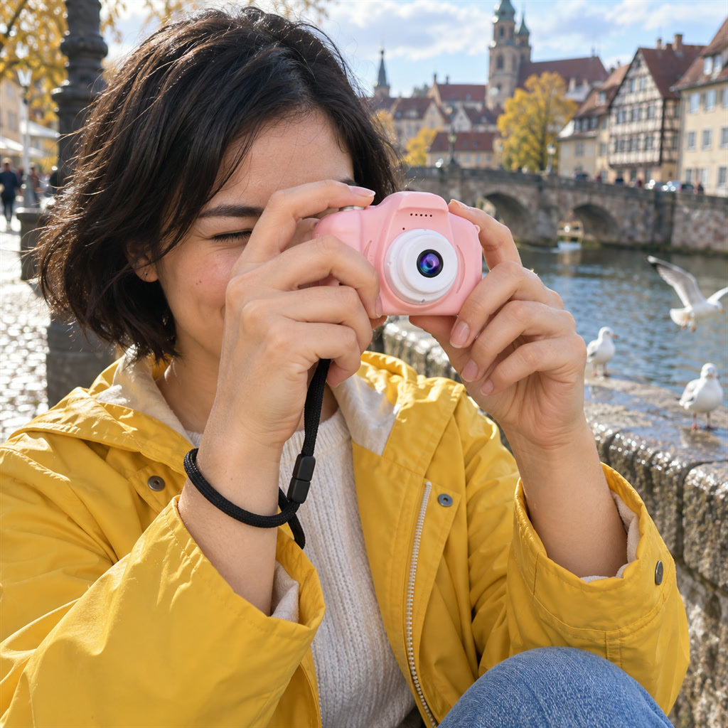 Mini-Digitalkamera in Spiegelreflex-Form für Reisen, Ausflüge und Vlogs – 1080p, WLAN-Übertragung aufs Handy, 120 g, inkl. Speicherkarte, 4 Farben
