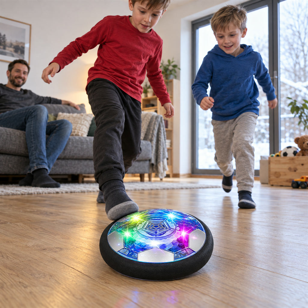 Schwebender Hover-Fußball mit LED-Licht für Kinder zum Spielen im Wohnzimmer – 22 cm, Schaumstoffrand, Akku, ab 5 Jahren