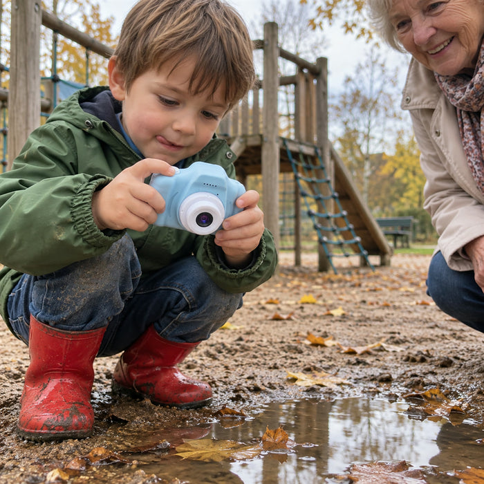 Stoßfeste Digitalkamera für Kinder mit Selfie-Kamera für Fotos und Videos – 1080p, Autofokus, inkl. Speicherkarte, Blau oder Rosa